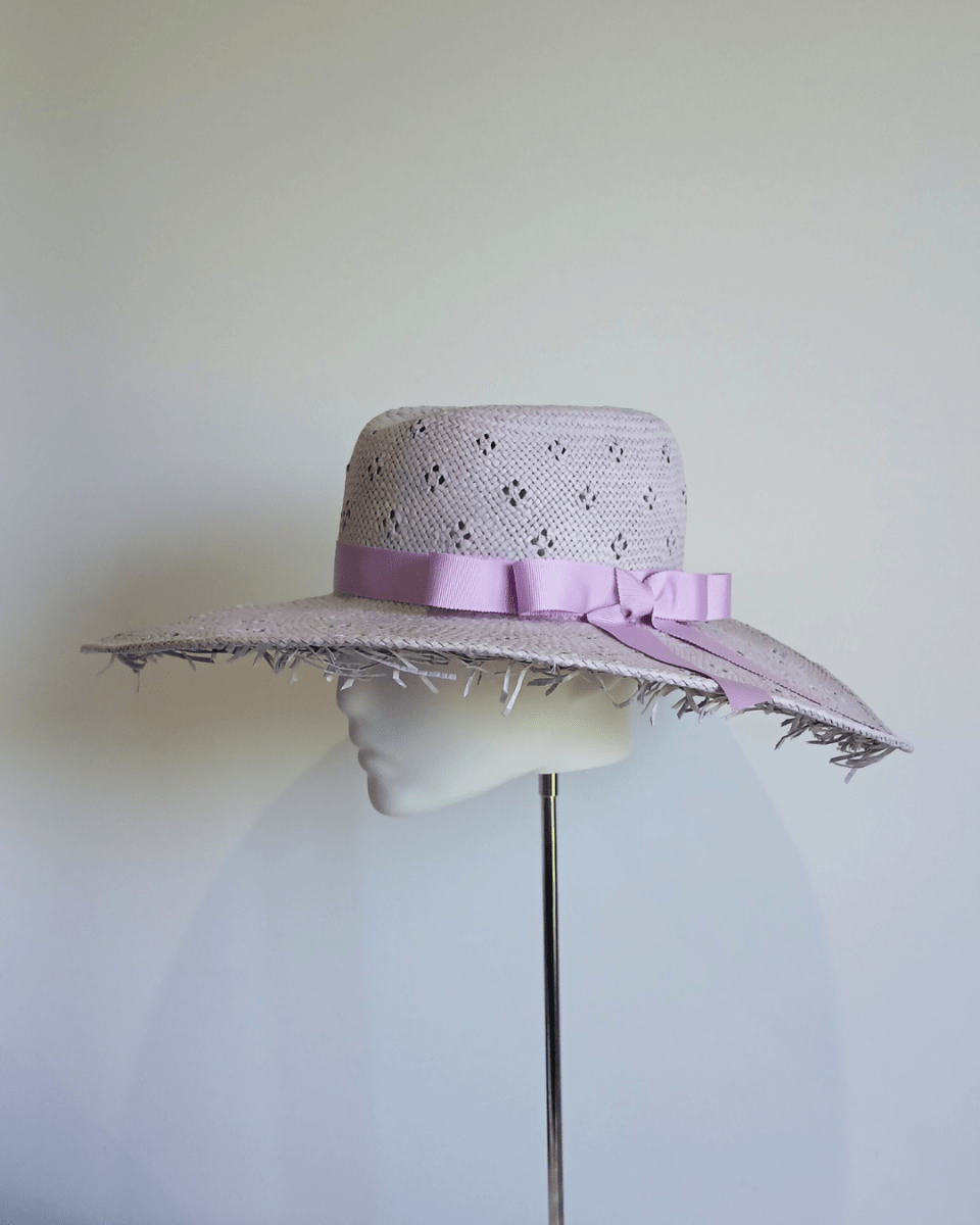 Ladies Lilac Purple Straw Fedora Brim Hat - Julie Herbert Millinery