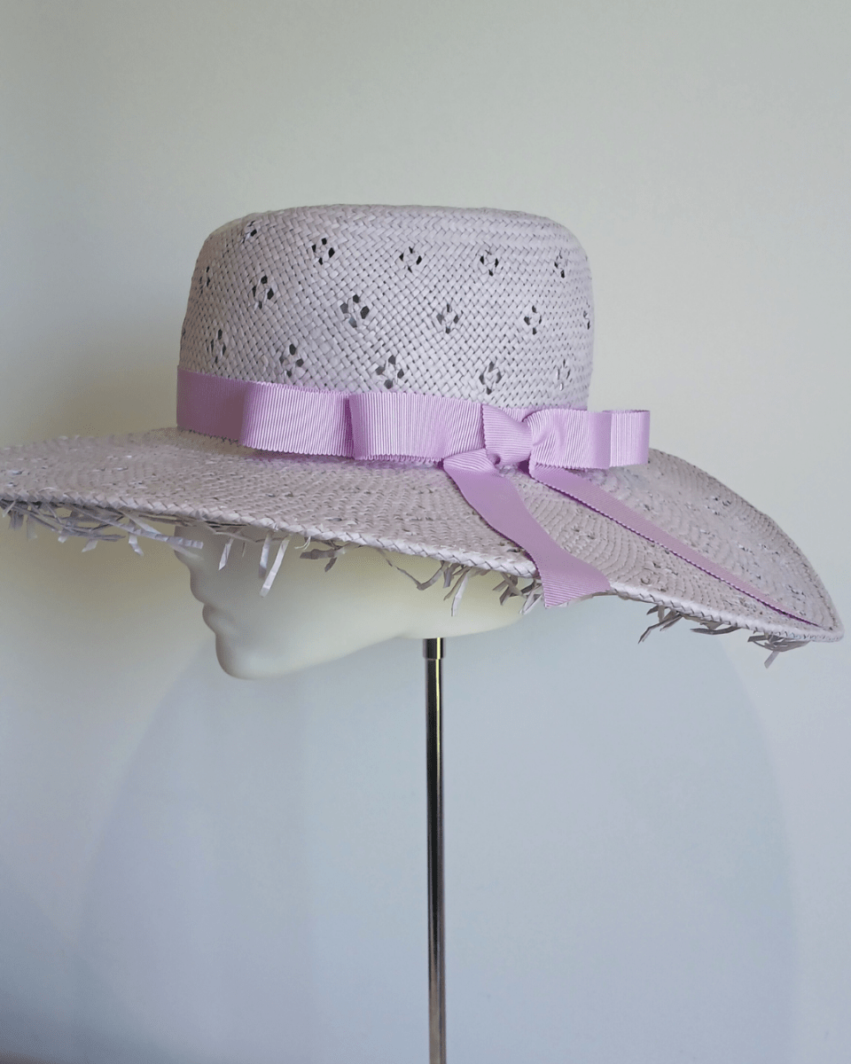 Ladies Lilac Purple Straw Fedora Brim Hat - Julie Herbert Millinery