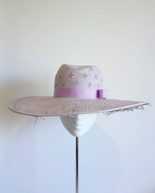 Ladies Lilac Purple Straw Fedora Brim Hat - Julie Herbert Millinery