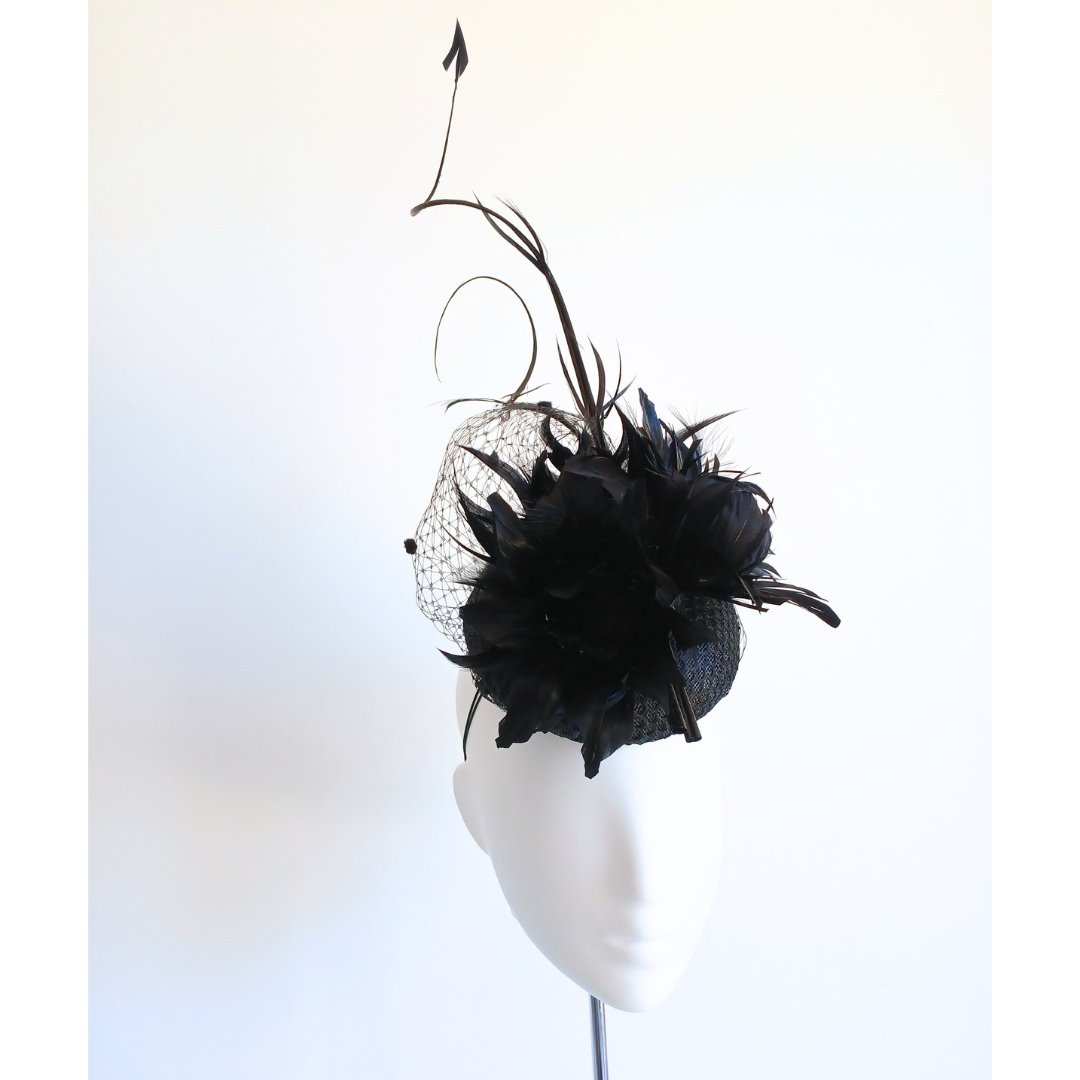 Women's Black button headpiece - Julie Herbert Millinery