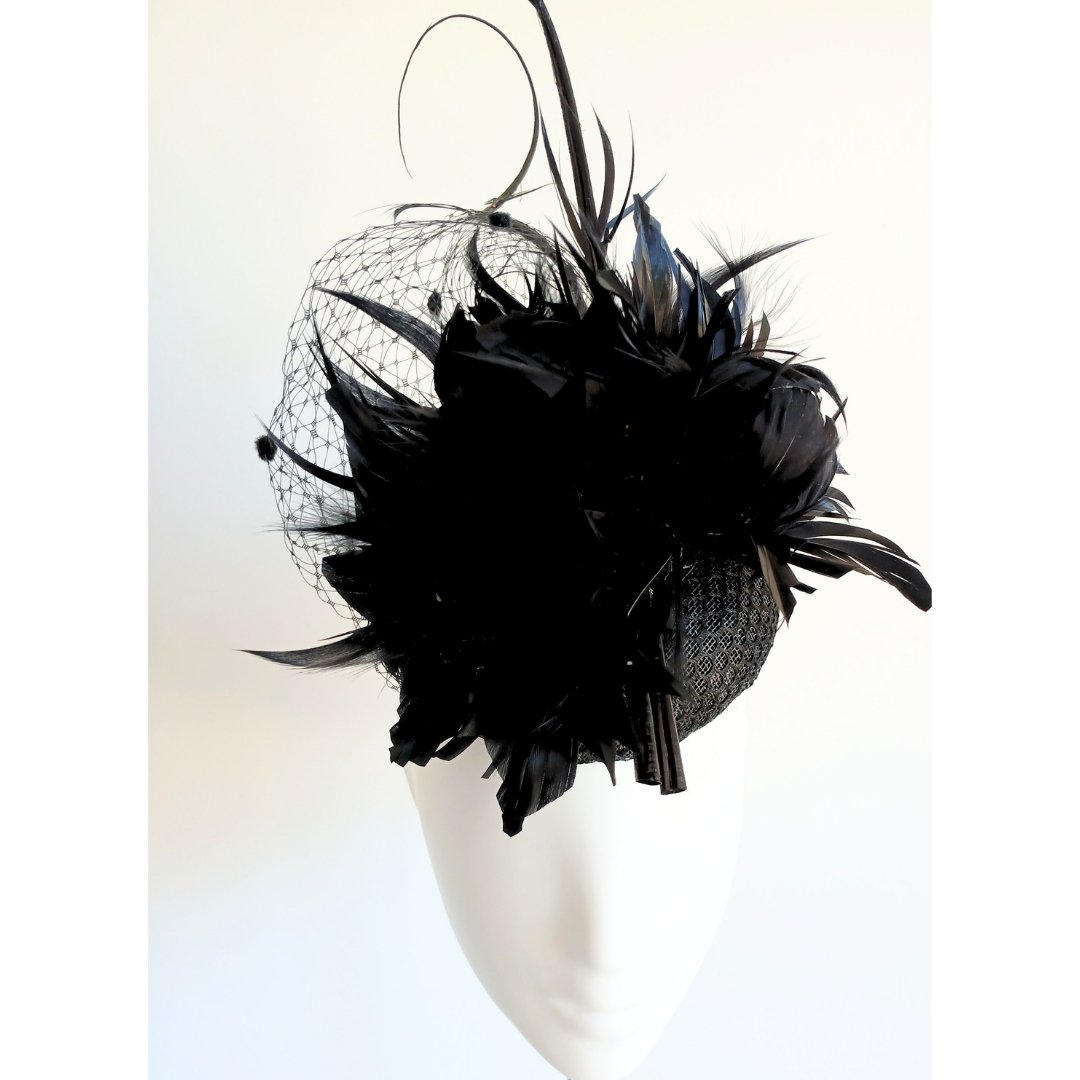 Women's Black button headpiece - Julie Herbert Millinery