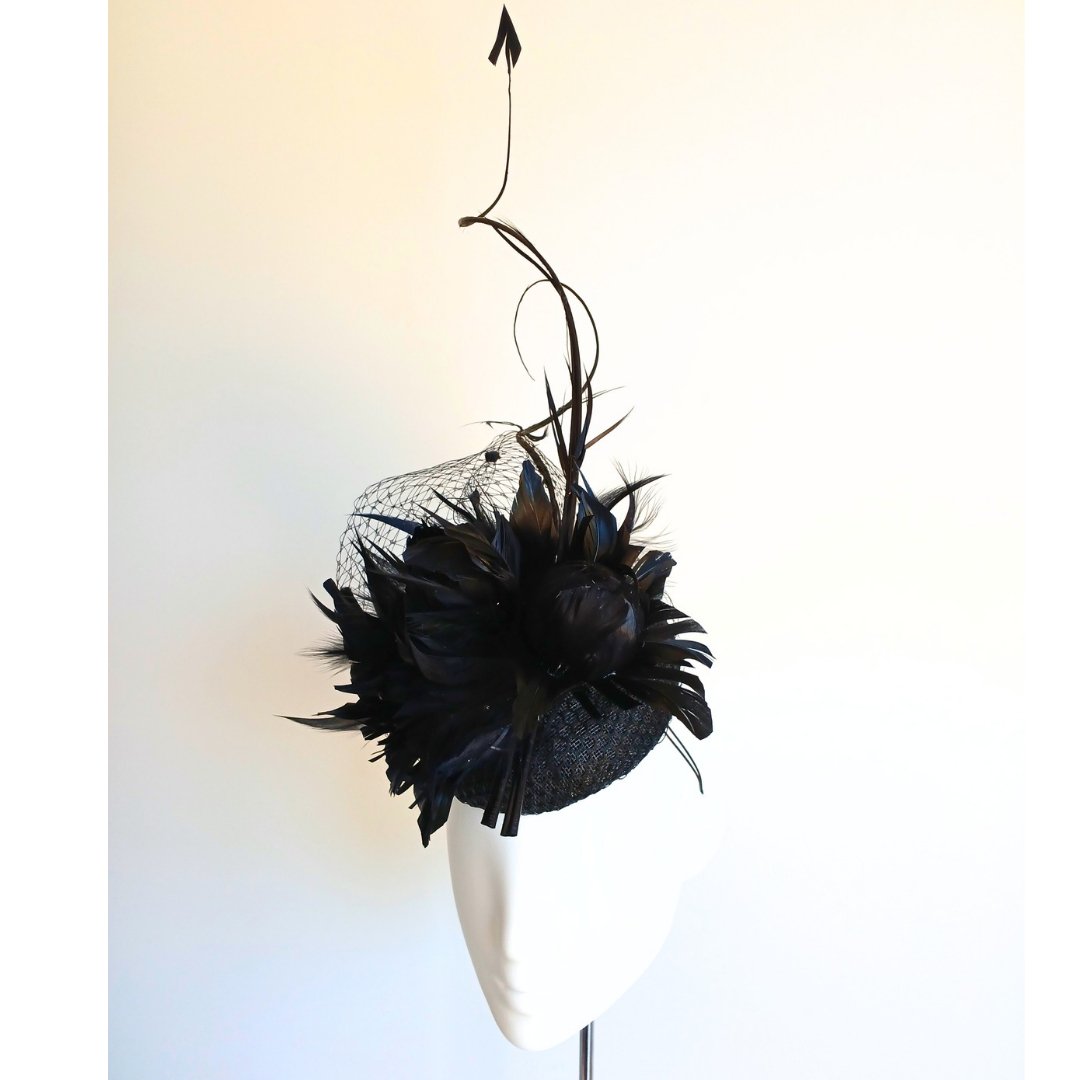 Women's Black button headpiece - Julie Herbert Millinery