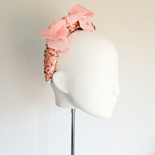 Women's Sparkly Baby Pink Bow Headband - Julie Herbert Millinery