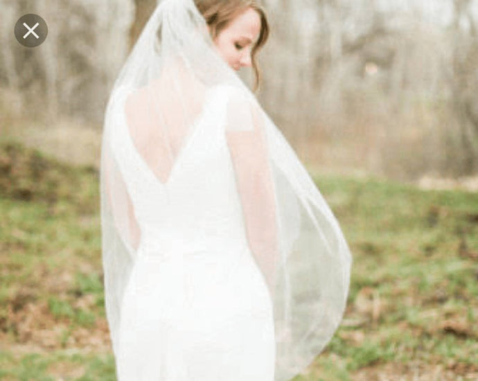 1 tier white soft tulle plain fingertip bridal veil - Julie Herbert Millinery