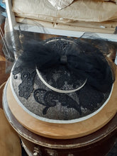Black and White Sinamay hat with lace and veiling bow - Julie Herbert Millinery