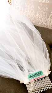 Ladies 1 tier White Cathedral tulle with lace bridal Veil - Julie Herbert Millinery