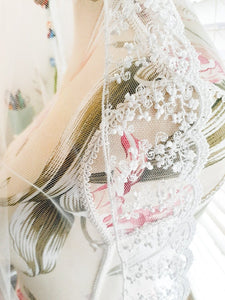 Ladies 45" Fingertip 1 tier White tulle Bridal Veil with lace - Julie Herbert Millinery