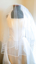 Ladies White 2 tier 45" Fingertip Bridal veil with pearls and ribbon edging - Julie Herbert Millinery