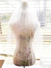 Ladies White 2 tier 45" Fingertip Bridal veil with pearls and ribbon edging - Julie Herbert Millinery