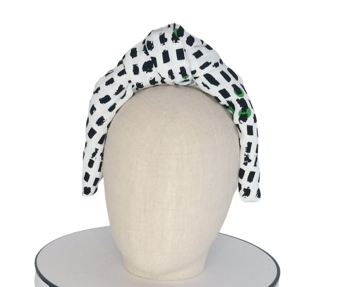 Ladies White black and green spot turban headband - Julie Herbert Millinery