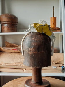 Ladies Yellow & White Leather flower Headband - Julie Herbert Millinery