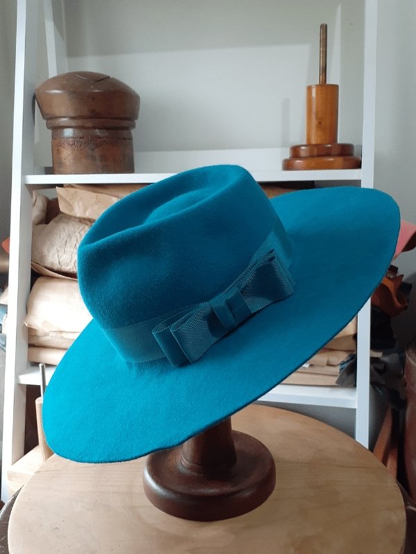 Peacock Teal Fur Felt Fedora Hat - Julie Herbert Millinery